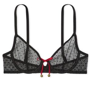 Victoria's Secret Mesh Unlined Sheer Demi Bra with Red Bow